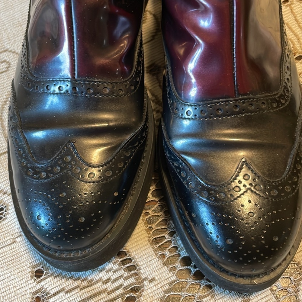 Baldinini Ombré Black Burgundy Oxford Leather Low Platform Ankle Boot - Picture 5 of 12